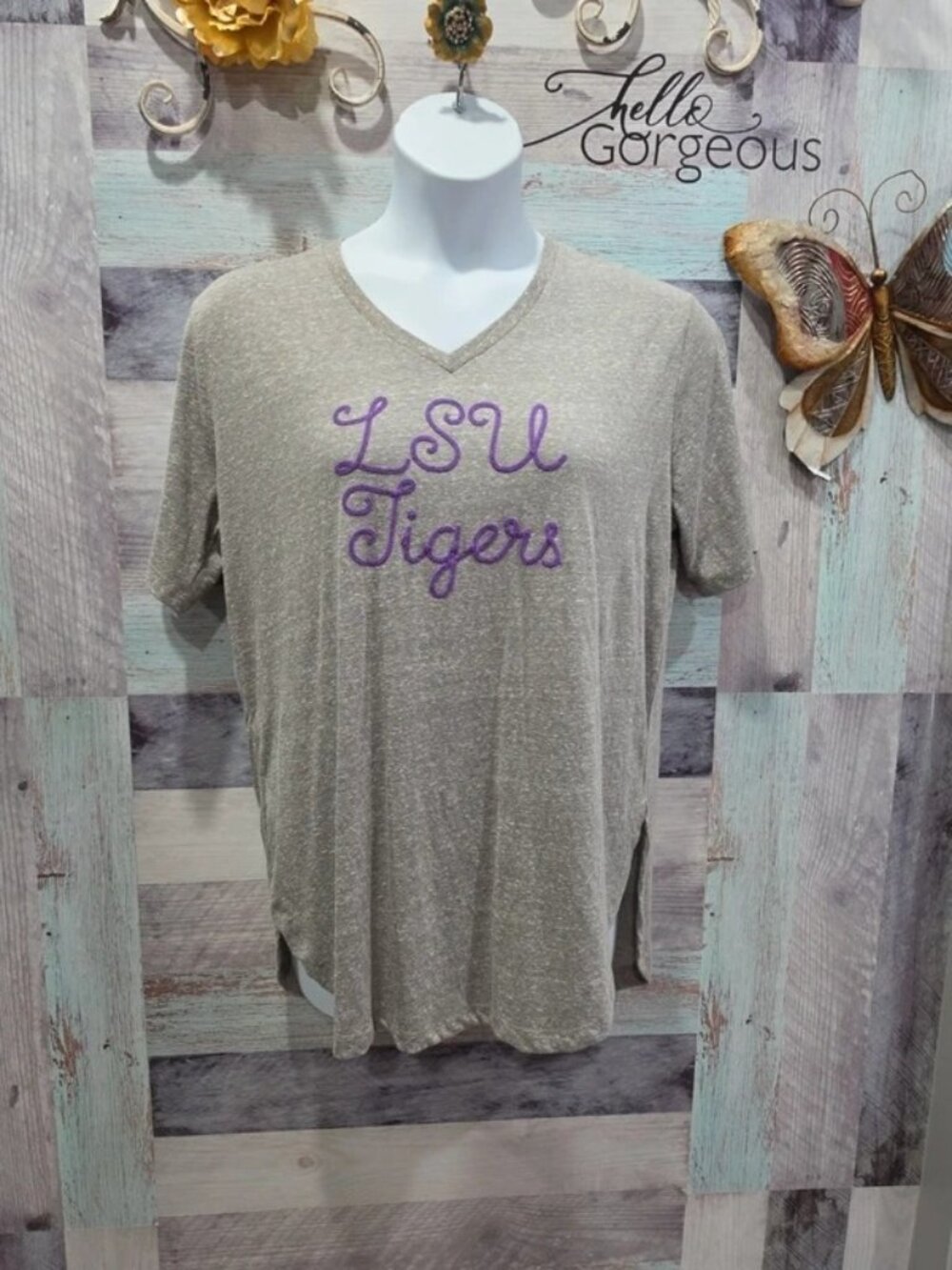 LSU Tigers Sz XL Gray VNeck Slub Tee TShirt
